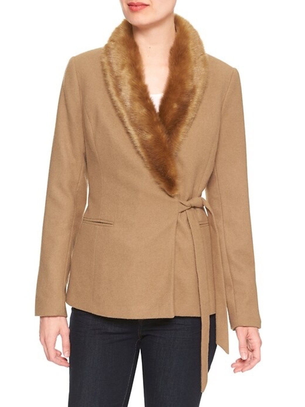 Banana Republic Faux Fur Collar Blazer in Camel